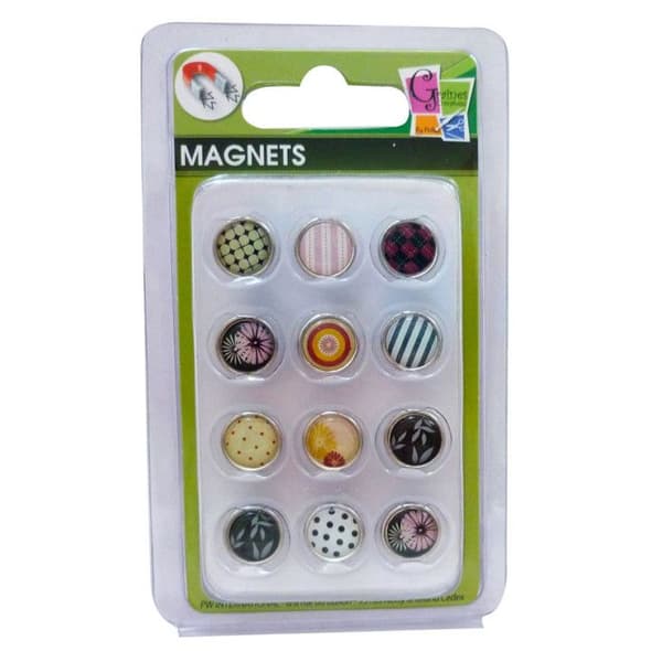 Mini epoxymagnet Ø12mm svart med mönster 12 stycken