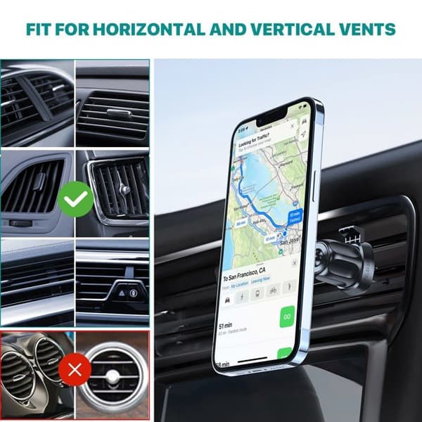 Miracase [Uppgraderad] Universal magnetisk telefonhållare för bil, [2nd Generation Vent Clip &amp; Strong Magnets] Hands Free Car Phone Mount, Ai
