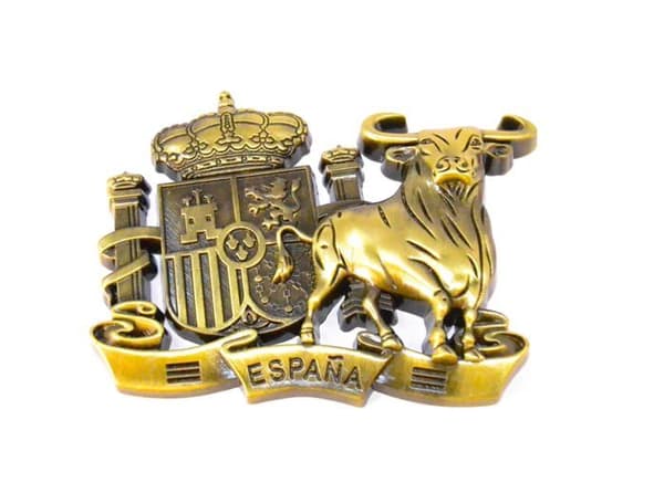 Bättre med vänner 3D-magnet för metallkylskåp. Mått 9 cm x 6 cm, Spaniens flagga. Fläkt Sevilla
