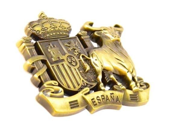 Bättre med vänner 3D-magnet för metallkylskåp. Mått 9 cm x 6 cm, Spaniens flagga. Fläkt Sevilla