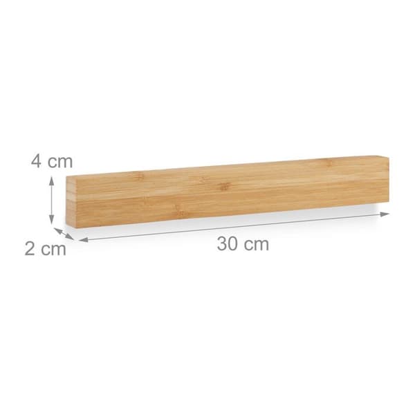 Relaxdays Bambu Magnetremsa 30 cm Köksbar Bestickkniv Magnethållare 4 Magneter, Natur