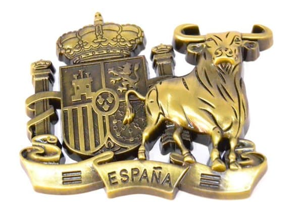 Bättre med vänner 3D-magnet för metallkylskåp. Mått 9 cm x 6 cm, Spaniens flagga. Fläkt Sevilla