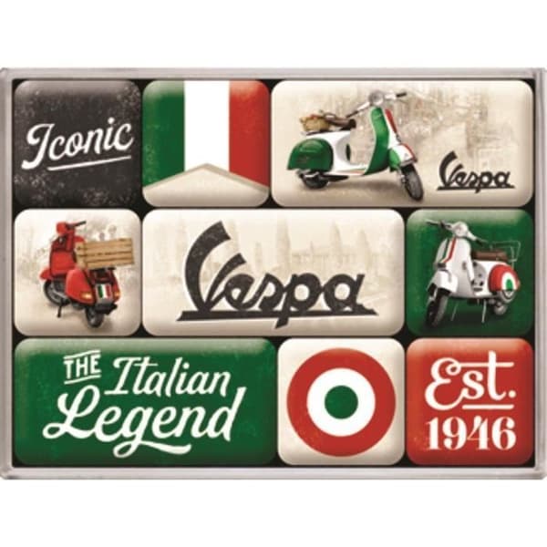 Set med 9 Vespa The Italian Legend-magneter