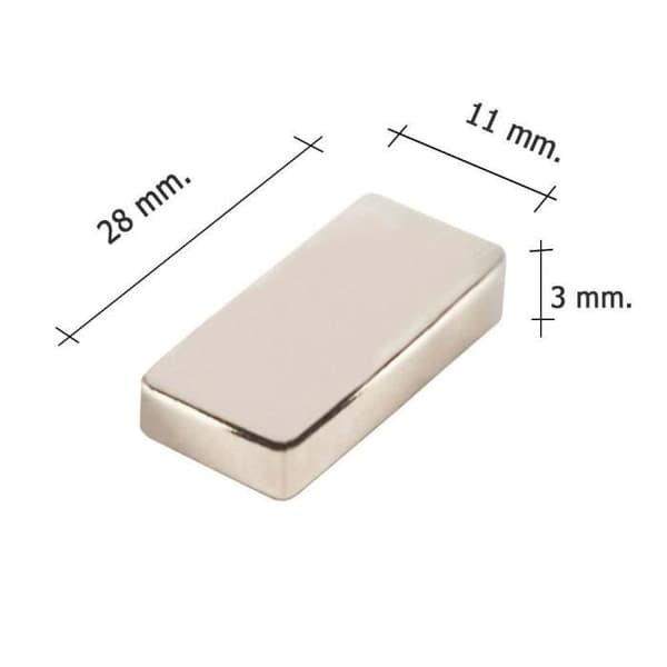 Rektangulär neodym Wolfpack-magnet 28 x 11 x 3 mm. (blister 1 enhet