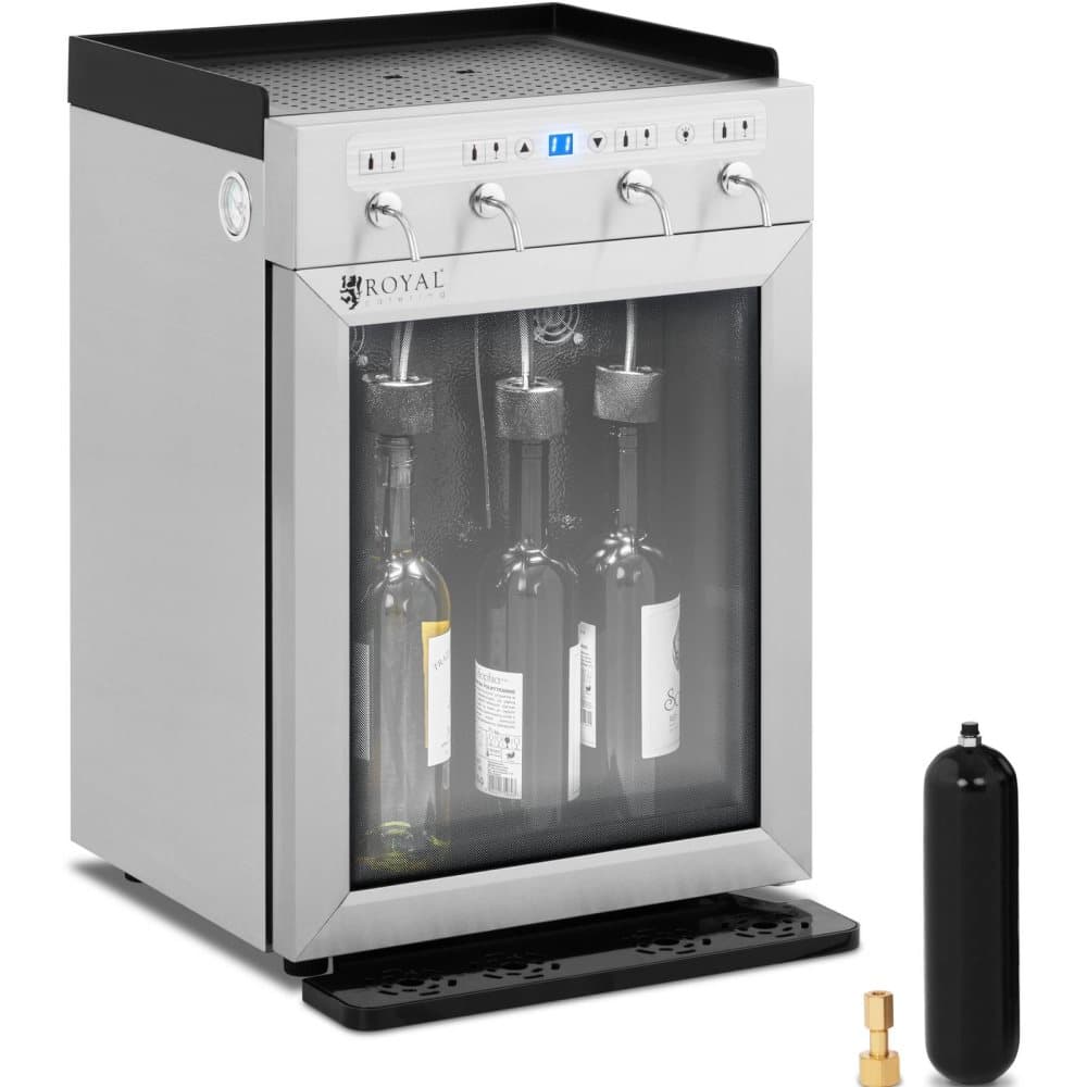 Royal Catering Vinkyl - Med dispenser - 4 flaskor - Rostfritt stål