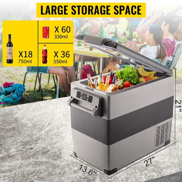 55L 60W 12/24V DC 110-240V AC bärbar bil/hem kylskåp med kompressor, panel/APP kontroll, stort utrymme, effektiv kylning, lågt brus