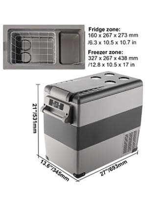 55L 60W 12/24V DC 110-240V AC bärbar bil/hem kylskåp med kompressor, panel/APP kontroll, stort utrymme, effektiv kylning, lågt brus