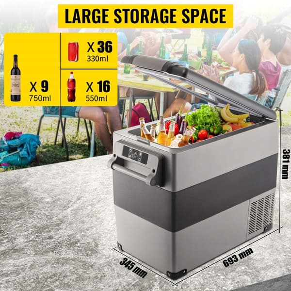 35L 60W 12/24V DC 110-240V AC bärbar bil/hem kylskåp med kompressor, panel/APP kontroll, stort utrymme, effektiv kylning, lågt brus
