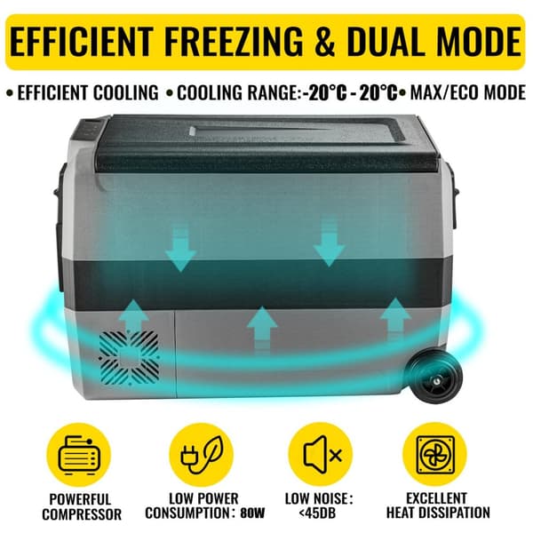 60L 80W 12/24V DC 100-240V AC bärbart bil- och hemkylskåp med kompressor, dubbelzon, APP-kontroll, med bilbatteriskydd