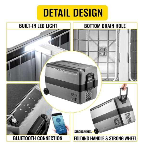 60L 80W 12/24V DC 100-240V AC bärbart bil- och hemkylskåp med kompressor, dubbelzon, APP-kontroll, med bilbatteriskydd