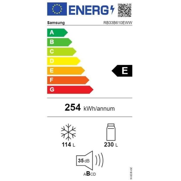 Kyl och frys - SAMSUNG - RB33B610EWW - 344L - 185cm - E - No Frost - Invändiga sidohandtag - Vit