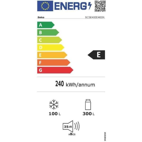 BEKO inbyggnadskylskåp - 2 dörrar - 400L - Ventilerad kyl