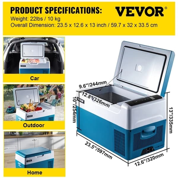 Auton jääkaappi, kannettava kompressori, 12/24V DC, 45 L