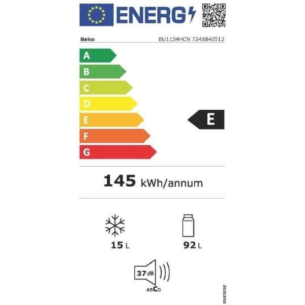 BEKO BU1154HCN inbyggt kylskåp - Bordsskiva - 107 L - 82x60x54 cm