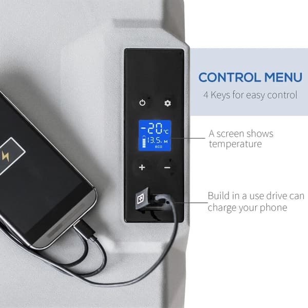 Rootz bilkøleskab - Køleboks - Touch Display - 2 hjul - Teleskophåndtag - Bilkøleskab - Aluminiumsplastik - Grå - 58,6L x 37,8W x 54,5H cm