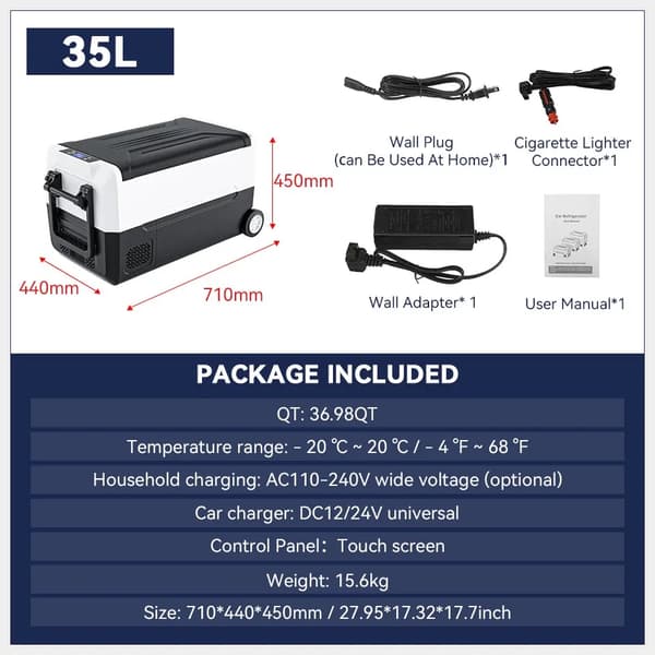 Transportabel bilkylskåp 35/45/55L, Effektiv kylning, LED-tryckskärm,45 liter