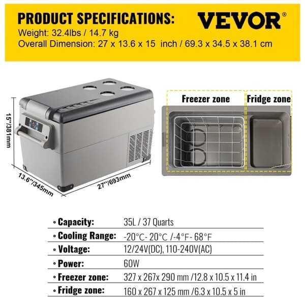 Transportabel bilkyl, 60W effekt, dubbelzonkylning,35 liter