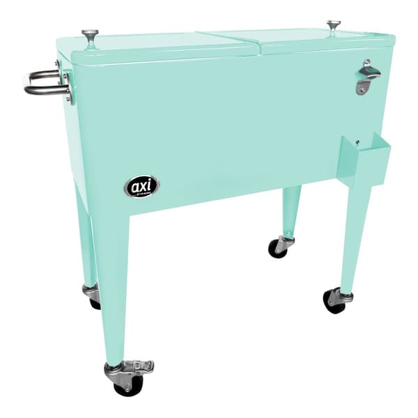AXI Retro minikylskåp mintfärgad | 76L kapacitet hjulförsett utomhuskylskåp | Kylbox med dräneringsventil