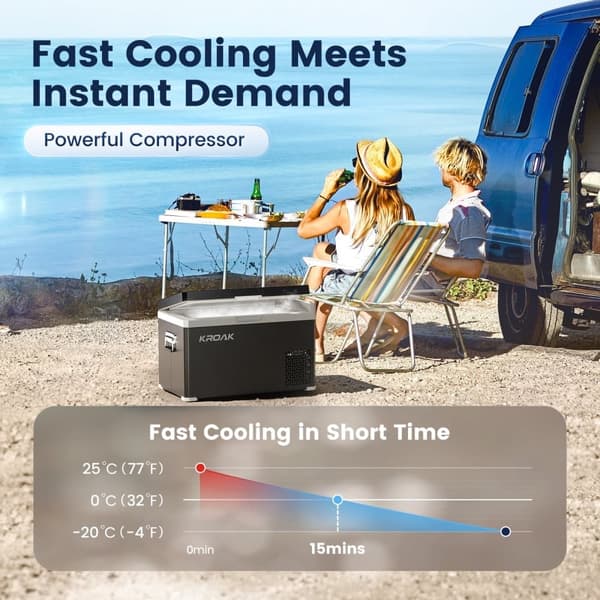 KROAK 40 litran bluetooth Electric Coolbox Kompressori Pakastinlaatikko Jopa -20 Grade, Auton Camping Jääkaappi, 12V / 24V 100-240V