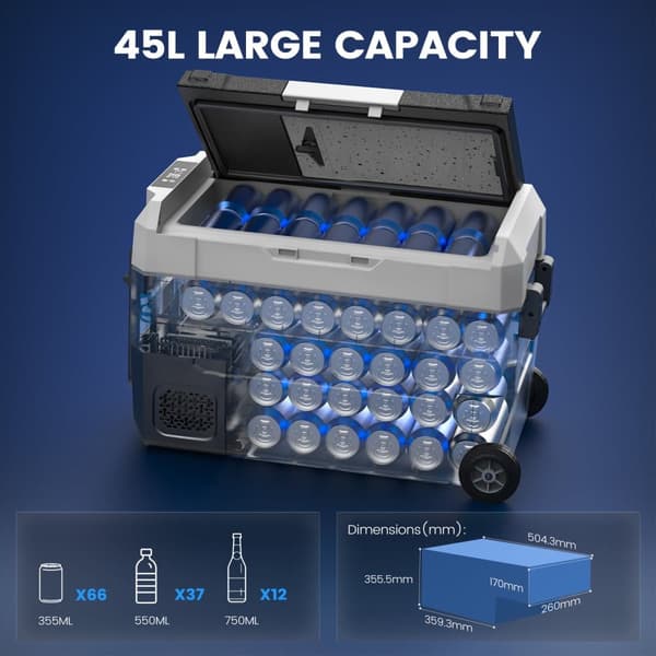 45L Cooler Box 12V 24V Kannettava Mini Jääkaappi bluetooth Sähköinen Pakastin Box Pieni Pakastin Auton Retkeily pyörillä ja kahvalla