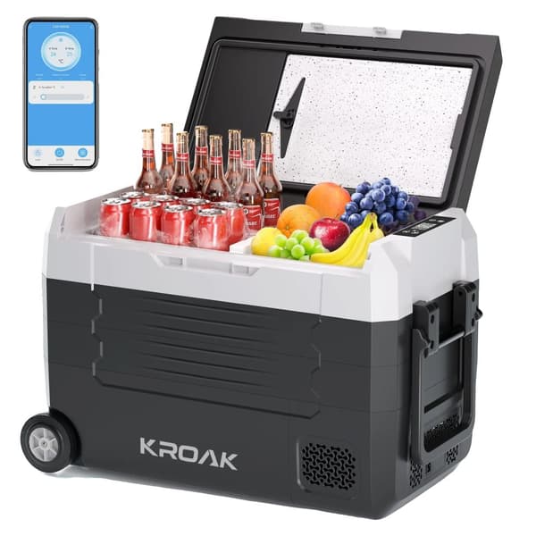 KROAK Bilkøleskab, Dobbelt Zone Funktion, Temperaturkontrol,45L Med Bluetooth