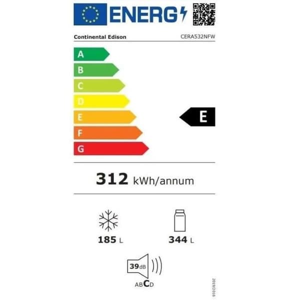 Amerikansk kyl Continental Edison - CERA532NFW - 2 dörrar - 529L - B90 cm xH177 cm - Vit
