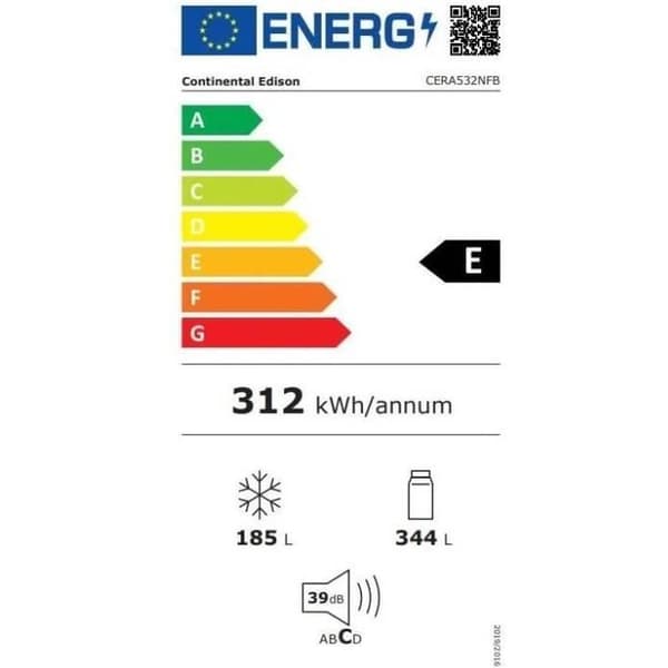Amerikansk kylskåp CONTINENTAL EDISON - CERA532NFB-Total No Frost (Ingen frost) - 529L - B90 cm x H177 cm - Invertermotor - Svart