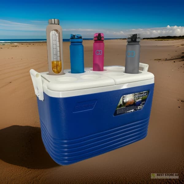 60L Kamai Coolbox resekylare för frysinsatser, blå med plats för flaskor på locket