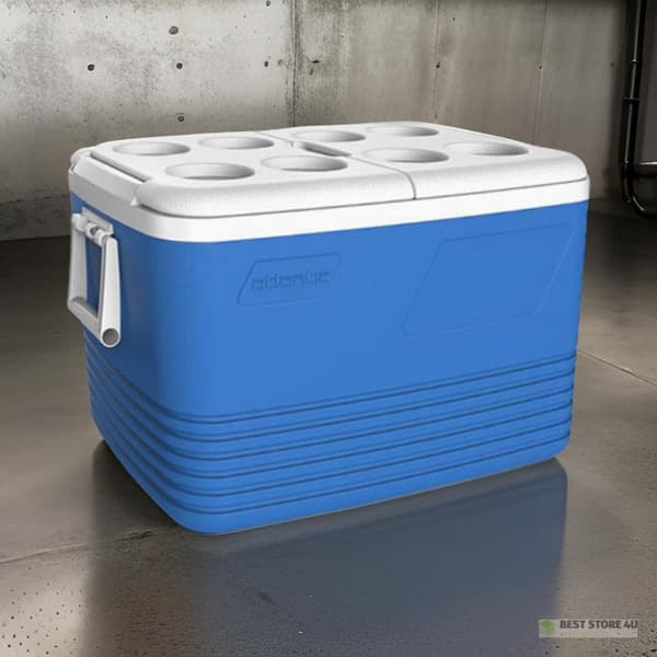 60L Kamai Coolbox resekylare för frysinsatser, blå med plats för flaskor på locket