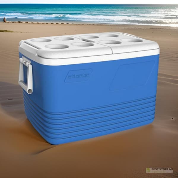 60L Kamai Coolbox resekylare för frysinsatser, blå med plats för flaskor på locket