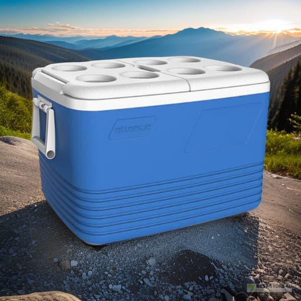 60L Kamai Coolbox resekylare för frysinsatser, blå med plats för flaskor på locket