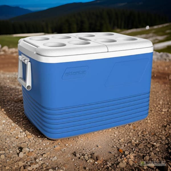 60L Kamai Coolbox resekylare för frysinsatser, blå med plats för flaskor på locket