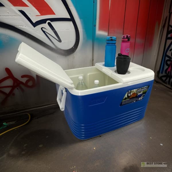 60L Kamai Coolbox resekylare för frysinsatser, blå med plats för flaskor på locket
