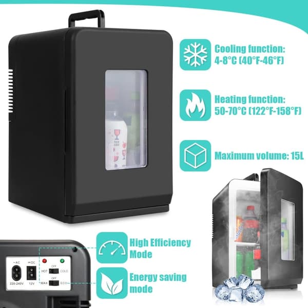 15L Minikylskåp 2 i 1 AC DC Bärbart Minikylskåp med varm- och kylfunktion 12V/220V-240V för hem/bil Svart