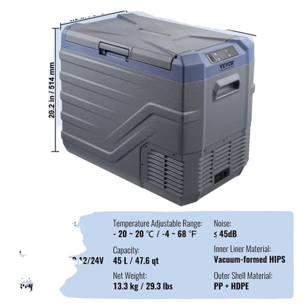 Auton jääkaappi, 12L kapasiteetti, -20℃ to 20℃ lämpötila-alue,45L