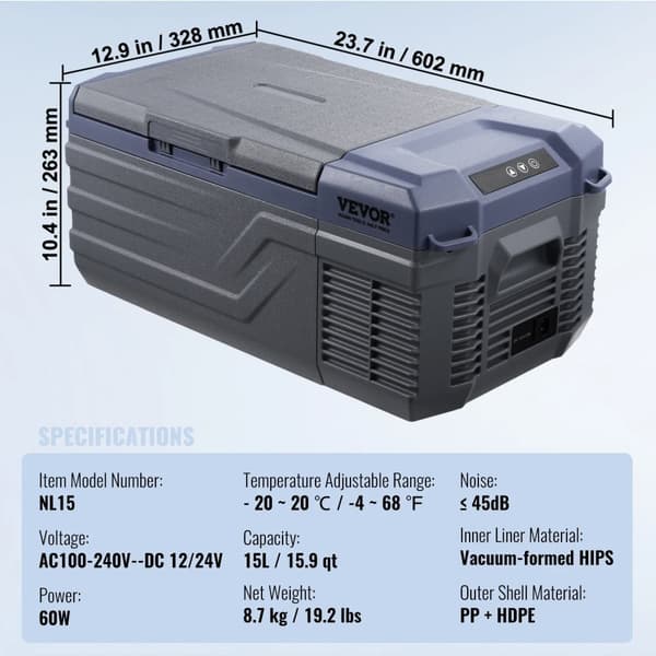 Auton jääkaappi, 12L kapasiteetti, -20℃ to 20℃ lämpötila-alue,15L