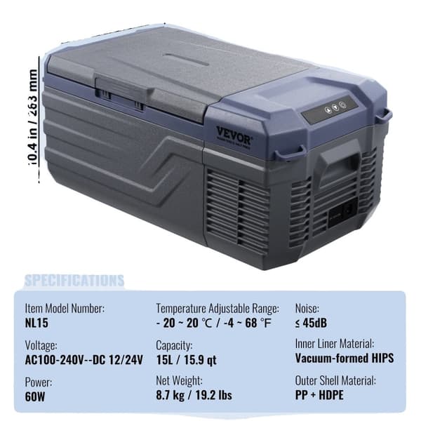 Auton jääkaappi, 12L kapasiteetti, -20℃ to 20℃ lämpötila-alue,15L