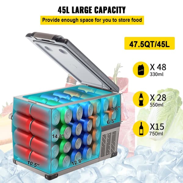 Kannettava autojäähdytin, 45L kapasiteetti, tehokas kompressorijäähdytys, 12V/24V ja AC-vaihtoehdot