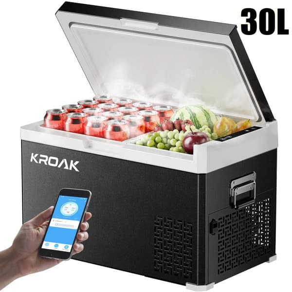 KROAK Bærbar Køleskab, Hurtig Kold, Dobbelt Zone Funktionalitet,30LBluetooth Version