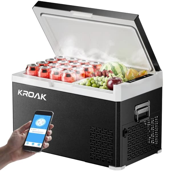 KROAK Bærbar Køleskab, Hurtig Kold, Dobbelt Zone Funktionalitet,30LBluetooth Version