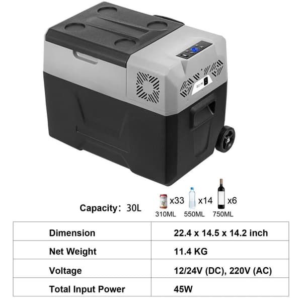 Bilkøleskab, -20℃ til 20℃ Køleområde, Flere kapaciteter, Batteribeskyttelse,30L