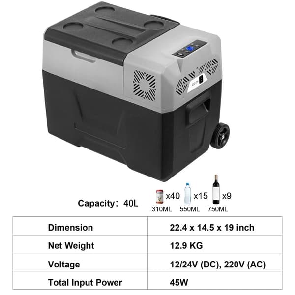 Bilkøleskab, -20℃ til 20℃ Køleområde, Flere kapaciteter, Batteribeskyttelse,40L