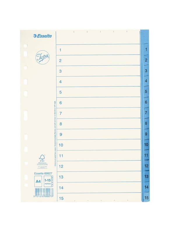 Pappregister JOPA A4 1-15 vit/blå 10st