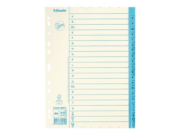 Pappregister JOPA A4 A-Ö vit/blå 10st