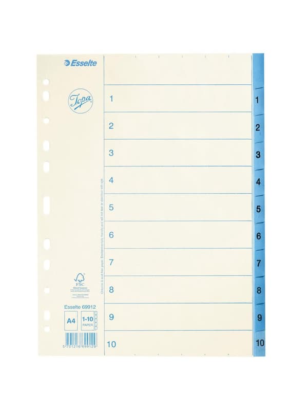 Pappregister JOPA A4 1-10 vit/blå 10st
