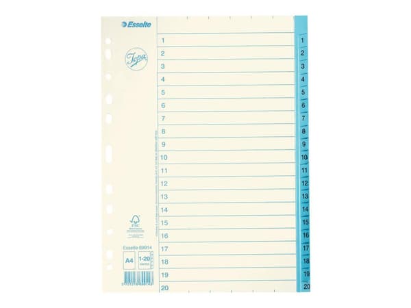 Pappregister JOPA A4 1-20 vit/blå 10st