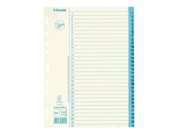 Pappregister JOPA A4 1-31 vit/blå 10st