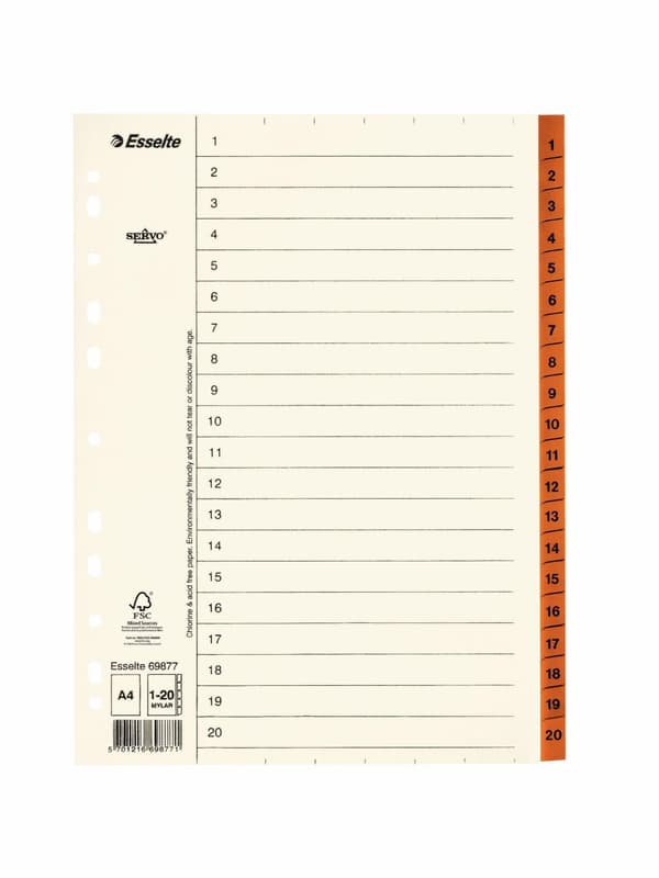 Pappregister Servo A4 1-20 brun flik 10st