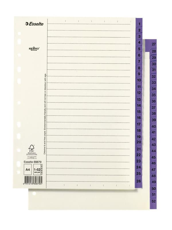 Pappregister Servo A4 1-52 lila flik