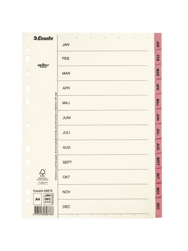 Pappregister Servo A4 Jan-Dec rosa flik 10st